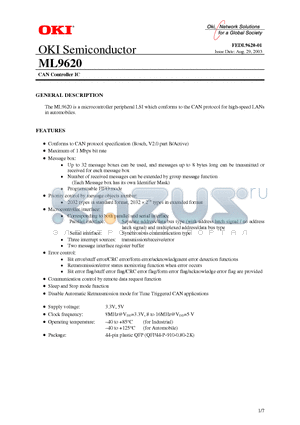 ML9620 datasheet - CAN Controller IC