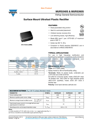 MURS340S datasheet - Surface Mount Ultrafast Plastic Rectifier