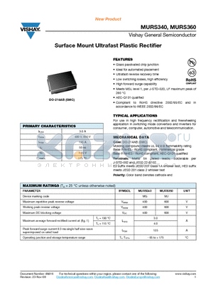 MURS340_09 datasheet - Surface Mount Ultrafast Plastic Rectifier