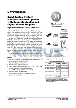 MC74VHC4316DTR2G datasheet - Quad Analog Switch/Multiplexer/Demultiplexer with Separate Analog and Digital Power Supplies