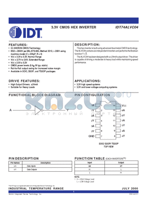IDT74ALVC04 datasheet - 3.3V CMOS HEX INVERTER