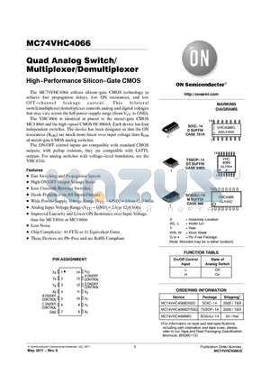 MC74VHC4066DTR2G datasheet - Quad Analog Switch/Multiplexer/Demultiplexer
