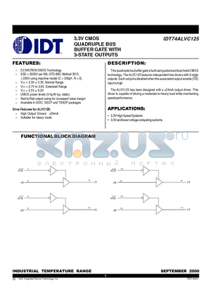 IDT74ALVC125PG datasheet - 3.3V CMOS QUADRUPLE BUS BUFFER GATE WITH 3-STATE OUTPUTS