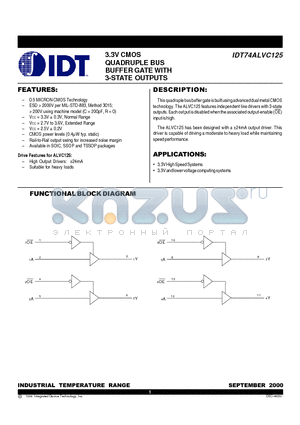 IDT74ALVC125PY datasheet - 3.3V CMOS QUADRUPLE BUS BUFFER GATE WITH 3-STATE OUTPUTS