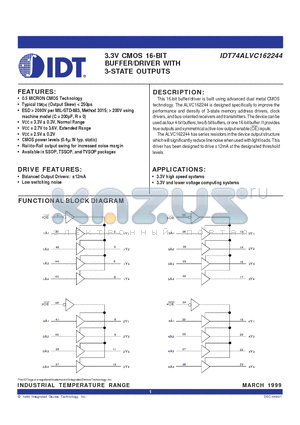 IDT74ALVC162244 datasheet - 3.3V CMOS 16-BIT BUFFER/DRIVER WITH 3-STATE OUTPUTS