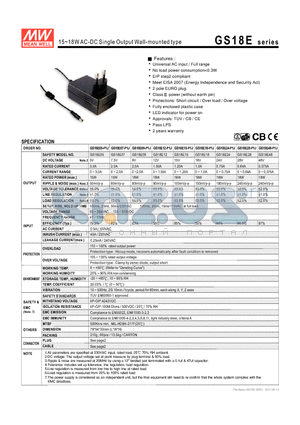 GS18E datasheet - 15~18WAC-DC Single Output Wall-mounted type