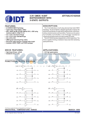 IDT74ALVC16244APA datasheet - 3.3V CMOS 16-BIT BUFFER/DRIVER WITH 3-STATE OUTPUTS