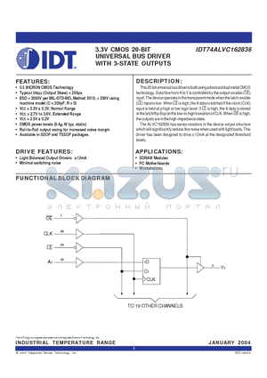 IDT74ALVC162836PA datasheet - 3.3V CMOS 20-BIT UNIVERSAL BUS DRIVER WITH 3-STATE OUTPUTS