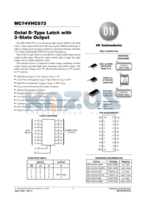 MC74VHC573DT datasheet - Octal D-Type Latch with 3-State Output