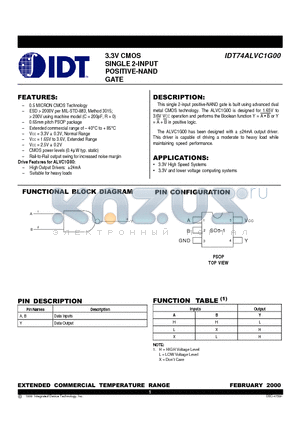 IDT74ALVC1G00DY datasheet - 3.3V CMOS SINGLE 2-INPUT POSITIVE-NAND GATE