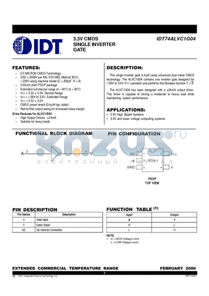 IDT74ALVC1G04DY datasheet - 3.3V CMOS SINGLE INVERTER GATE