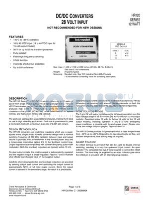 HR120 datasheet - 40`C to 85`C operation 50 V for up to 50 ms transient protection
