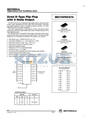MC74VHC574 datasheet - Octal D-Type Flip-Flop with 3-State Output