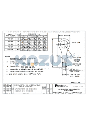 P22-4R datasheet - 26-22 BARREL NON-INSULATED RING TONGUE