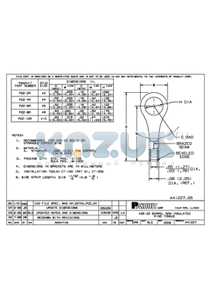 P22-6R datasheet - 26-22 BARREL NON-INSULATED RING TONGUE