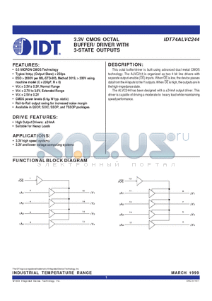 IDT74ALVC244PY datasheet - 3.3V CMOS OCTAL BUFFER/ DRIVER WITH 3-STATE OUTPUTS