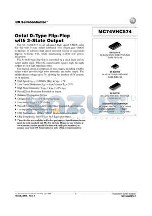 MC74VHC574 datasheet - Octal D−Type Flip−Flop with 3−State Output