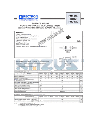 FM306L datasheet - SURFACE MOUNT GLASS PASSIVATED SILICON RECTIFIER VOLTAGE RANGE 50 to 1000 Volts CURRENT 3.0 Ampere