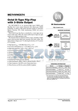 MC74VHC574_11 datasheet - Octal D-Type Flip-Flop with 3-State Output