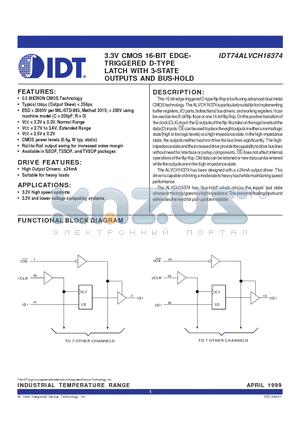 IDT74ALVC74H16374PA datasheet - 3.3V CMOS 16-BIT EDGE- TRIGGERED D-TYPE