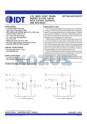 IDT74ALVCH162373 datasheet - 3.3V CMOS 16-BIT TRANSPARENT D-TYPE LATCH WITH 3-STATE OUTPUTS AND BUS-HOLD