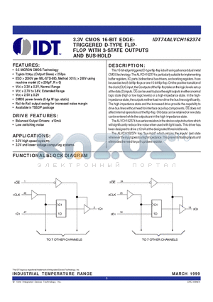 IDT74ALVCH162374 datasheet - 3.3V CMOS 16-BIT EDGE-TRIGGERED D-TYPE FLIPFLOP WITH 3-STATE OUTPUTS AND BUS-HOLD