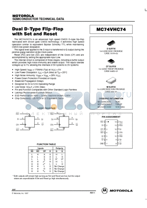 MC74VHC74D datasheet - Dual D-Type Flip-Flop with Set and Reset