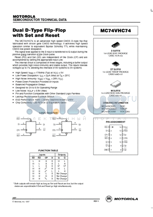 MC74VHC74M datasheet - Dual D-Type Flip-Flop with Set and Reset