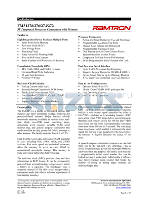 FM31276-G datasheet - 5V Integrated Processor Companion with Memory