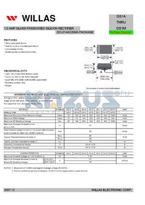 GS1A datasheet - 1.0 AMP GLASS PASSIVATED SILICON RECTIFIER