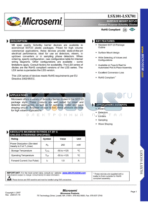 LSX301 datasheet - SURFACE MOUNT SOT-23 General Purpose Schottky Diodes