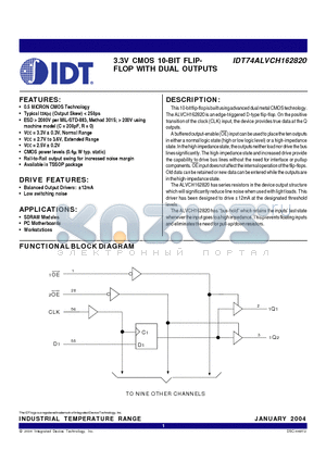IDT74ALVCH162820PA datasheet - 3.3V CMOS 10-BIT FLIP FLOP WITH DUAL OUTPUTS