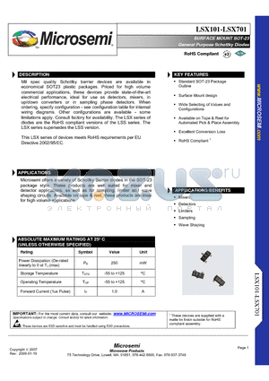 LSX701 datasheet - SURFACE MOUNT SOT-23 General Purpose Schottky Diodes