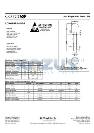 LC503AHR1-15P-A datasheet - Ultra Bright Red 5mm LED