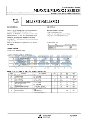 ML9XX22 datasheet - 2.5Gbps DWDM InGaAsP DFB-LASER DIODE