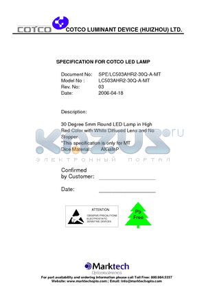 LC503AHR2-30Q-A-MT datasheet - SPECIFICATION FOR COTCO LED LAMP