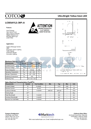 LC503AYL2-30P-A datasheet - Ultra Bright Yellow 5mm LED