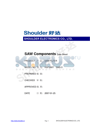 HDF280T datasheet - SAW FILTER