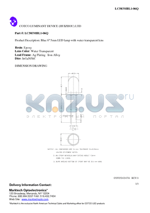 LC503MBL1-06Q datasheet - Blue 6 5mm LED lamp with water transparent lens