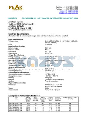 P22TG-1205Z21M datasheet - 1.5 KV ISOLATED 5 W REGULATED DUAL OUTPUT DIP24
