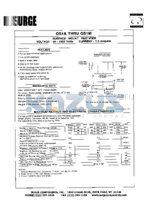 GS1B datasheet - SURFACE MOUNT RECTIFIER VOLTAGE - 50 TO 1000 Volts CURRENT - 1.0 Ampere
