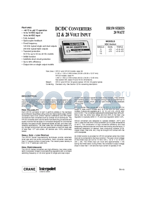 HR151-2812 datasheet - DC/DC CONVERTERS 12 & 28 VOLT INPUT