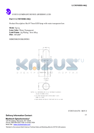 LC503MHR1-06Q datasheet - Red 6 5mm LED lamp with water transparent lens