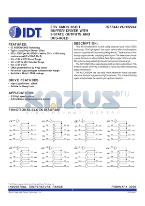 IDT74ALVCH32244 datasheet - 3.3V CMOS 32-BIT BUFFER/ DRIVER WITH 3-STATE OUTPUTS AND BUS-HOLD