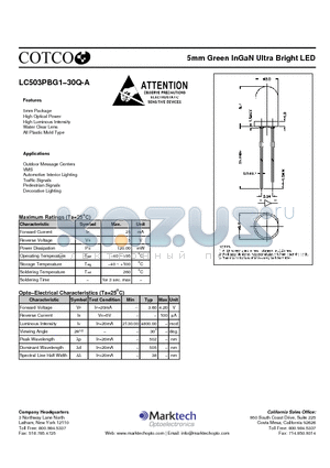 LC503PBG1-30Q-A datasheet - 5mm Green InGaN Ultra Bright LED