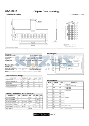 HDG1602F datasheet - Chip On Glass technology