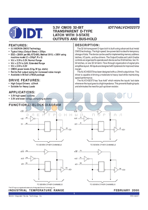 IDT74ALVCH32373BF datasheet - 3.3V CMOS 32-BIT TRANSPARENT D-TYPE LATCH WITH 3-STATE OUTPUTS AND BUS-HOLD