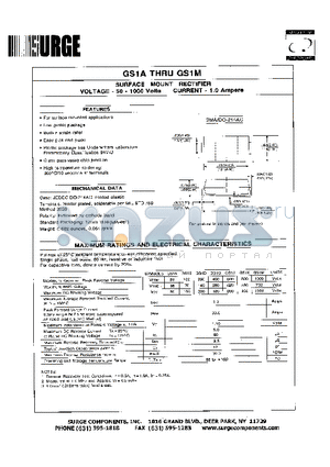 GS1D datasheet - SURFACE MOUNT RECTIFIER VOLTAGE - 50 TO 1000 Volts CURRENT - 1.0 Ampere