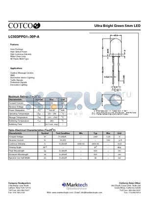 LC503PPG1-30P-A datasheet - Ultra Bright Green 5mm LED