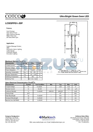 LC503PPG1-30P datasheet - Ultra Bright Green 5mm LED